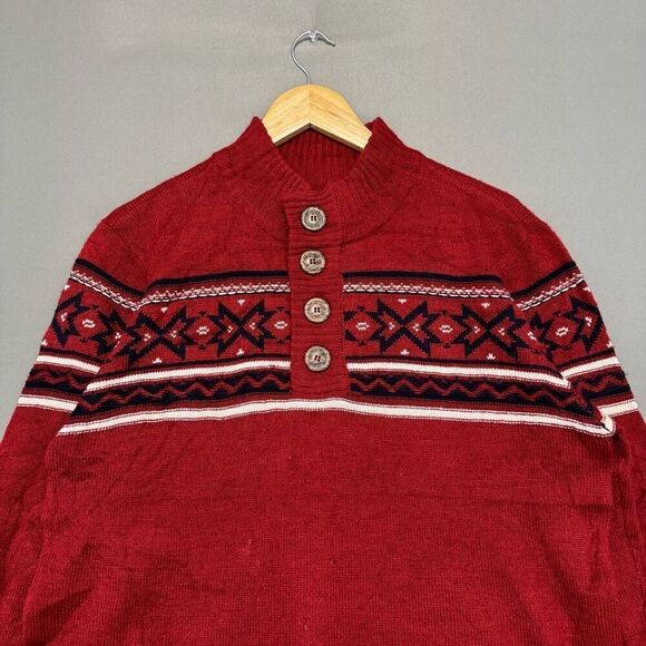 I Jeans By Buffalo Men’s Red Wool Blend Sweater Winter Theme Size Medium - Picture 4 of 11